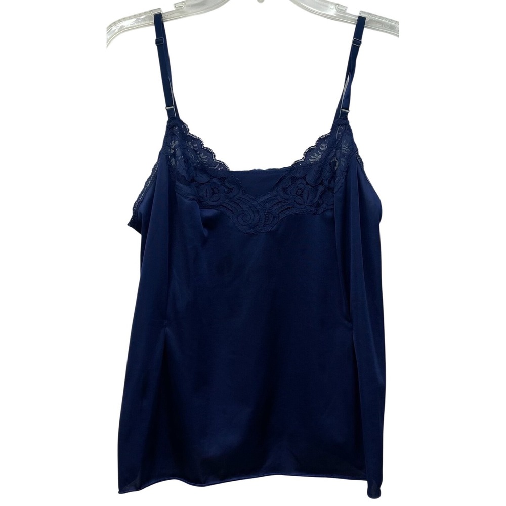 Vintage Vanity Fair Blue Antron III Nylon Lace Cami Slip Top Size 36 Small Med